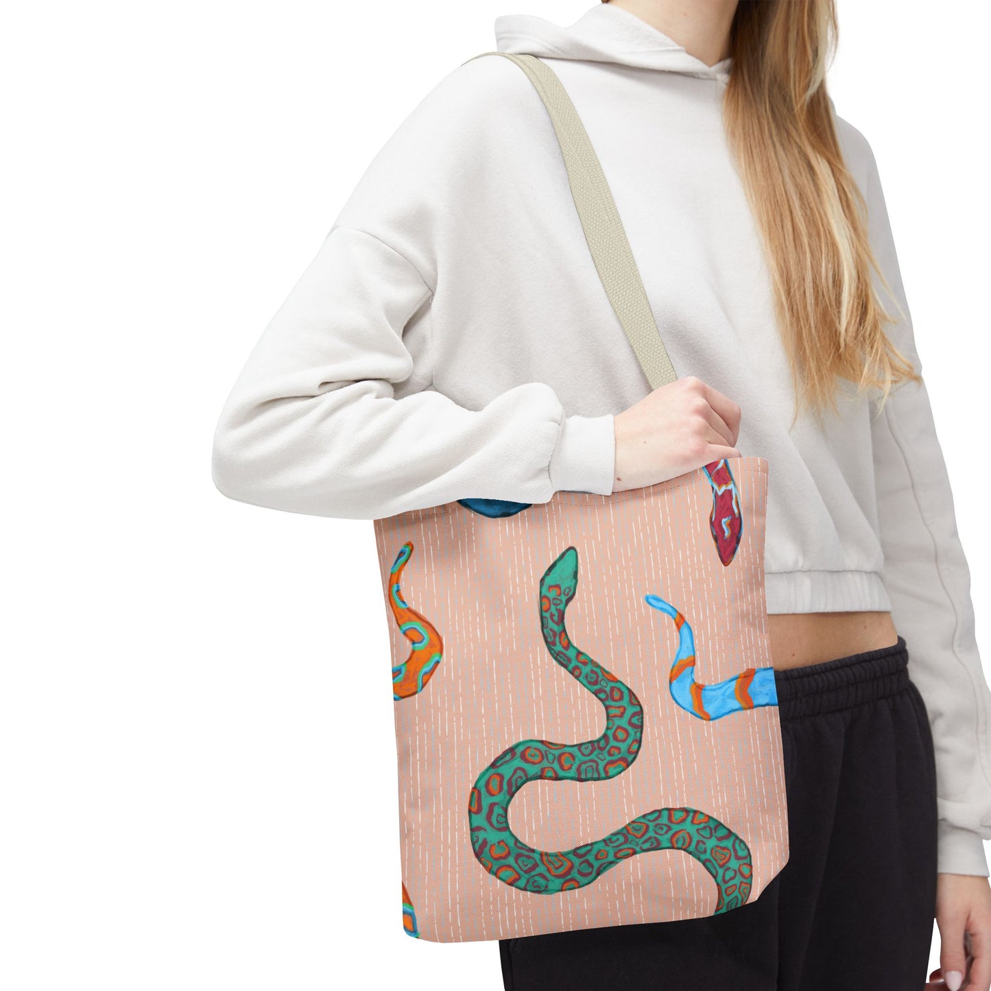 Snake Print Tote Bag, Eco-Friendly Shopping Bag, Trendy Beach Carryall, Boho Style Gift, Unique Art Tote, Grocery Tote Bag