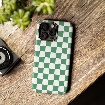 Stylish Phone Case - Green Checker Print, Trendy Phone Cover, Unique Gift, Modern Accessories, Eco-Friendly Case