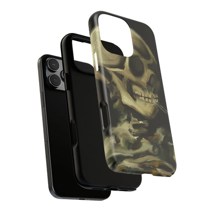 Skull Phone Case - Tough Cases, Macabre Style, Unique Accessories, Perfect for Halloween, Gothic Decor, Edgy Gift Idea | Van Gogh Reimagined, Abstract Twist on  Van Gogh's Skeleton with Burning Cigarette