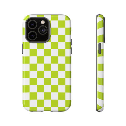 Lively Checker Pattern Phone Case | Tough Cases, Green Checkered Design, Unique Cell Phone Cover, Trendy Accessory, Gift Idea