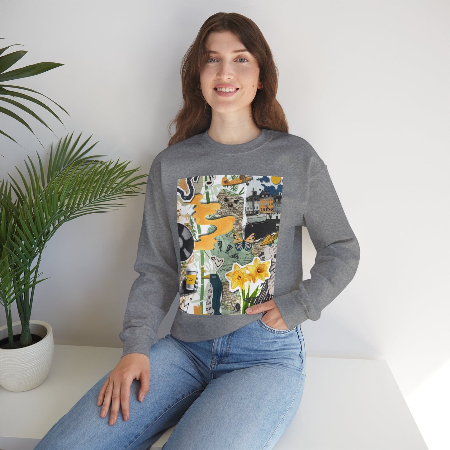 Vibrant Art Sweatshirt for Creatives, Cozy Fall Layering, Gift for Artists, Unique Graphic Pullovers, Casual Everyday Wear, Abstract, Vintage, Collage, Crewneck, Cool Hoodies