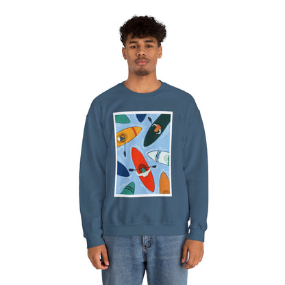 Colorful Kayak Print Crewneck Sweatshirt, Cozy Unisex Pullover, Perfect for Outdoor Lovers, Kayaking Gift, Summer Vibes, Artsy Crewneck, Comfy Pullover, Funky, Quirky Art