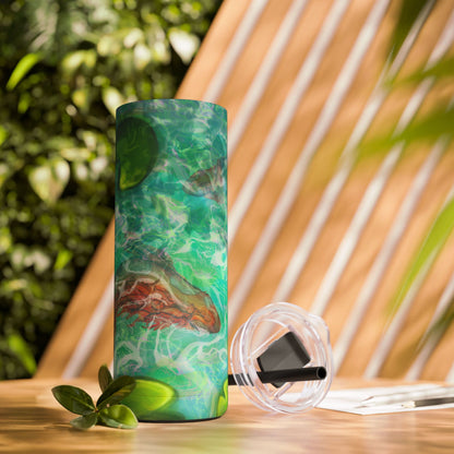 Skinny Tumbler with Abstract Water Design, Eco-Friendly Drinkware, Cool Gift for Her, Summer Vibes, Home & Office Decor, Lily Pads, Fish Pond