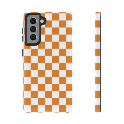 Orange Checkerboard Phone Case, Stylish Tough Cases for Protection, Gift for Friends, Trendy Cell Phone Accessories, Statement Tech Gear