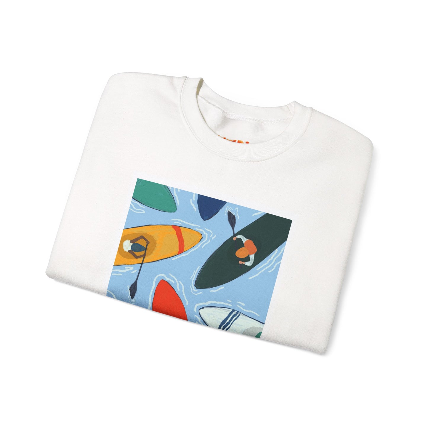 Colorful Kayak Print Crewneck Sweatshirt, Cozy Unisex Pullover, Perfect for Outdoor Lovers, Kayaking Gift, Summer Vibes, Artsy Crewneck, Comfy Pullover, Funky, Quirky Art
