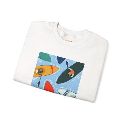 Colorful Kayak Print Crewneck Sweatshirt, Cozy Unisex Pullover, Perfect for Outdoor Lovers, Kayaking Gift, Summer Vibes, Artsy Crewneck, Comfy Pullover, Funky, Quirky Art