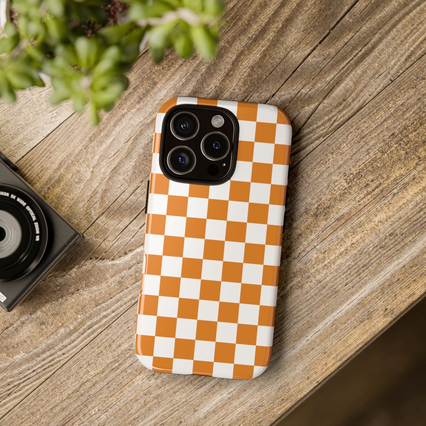 Orange Checkerboard Phone Case, Stylish Tough Cases for Protection, Gift for Friends, Trendy Cell Phone Accessories, Statement Tech Gear