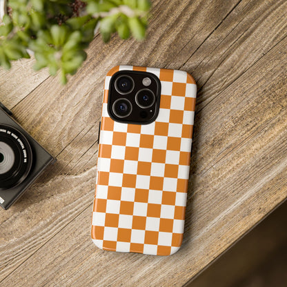 Orange Checkerboard Phone Case, Stylish Tough Cases for Protection, Gift for Friends, Trendy Cell Phone Accessories, Statement Tech Gear