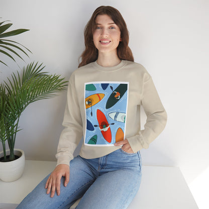 Colorful Kayak Print Crewneck Sweatshirt, Cozy Unisex Pullover, Perfect for Outdoor Lovers, Kayaking Gift, Summer Vibes, Artsy Crewneck, Comfy Pullover, Funky, Quirky Art
