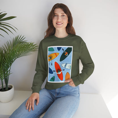 Colorful Kayak Print Crewneck Sweatshirt, Cozy Unisex Pullover, Perfect for Outdoor Lovers, Kayaking Gift, Summer Vibes, Artsy Crewneck, Comfy Pullover, Funky, Quirky Art