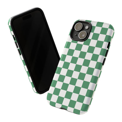 Stylish Phone Case - Green Checker Print, Trendy Phone Cover, Unique Gift, Modern Accessories, Eco-Friendly Case