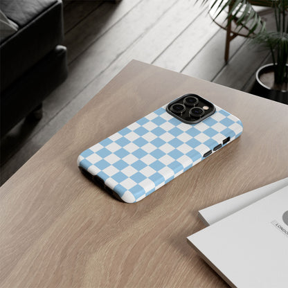 Blue Checkered Phone Case, Tough Phone Cover, Stylish Mobile Protector, Unique Gift for Him/Her, Trendy Accessories for Holidays