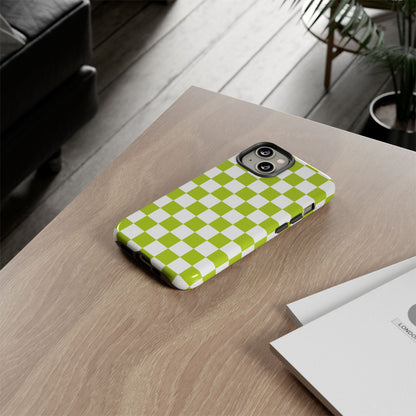 Lively Checker Pattern Phone Case | Tough Cases, Green Checkered Design, Unique Cell Phone Cover, Trendy Accessory, Gift Idea