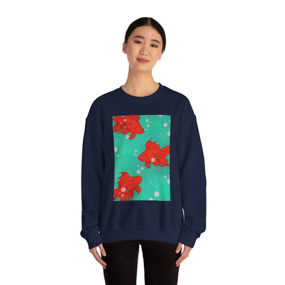 Colorful Fish Graphic Crewneck Sweatshirt, Cozy Unisex Sweater, Fun Graphic Top, Ideal Gift for Fish Lovers, Casual Everyday Wear, Comfy Goldfish Crewneck