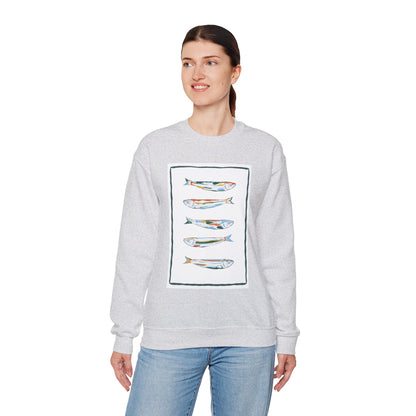 Row of Funky Fish Design Crewneck Sweatshirt - Cozy Unisex Apparel, Perfect for Fishing Lovers, Gift for Nature Enthusiasts, Casual Wear, Artsy Crewnecks, Quirky Fish, Fun Art, Comfy Sweatshirts