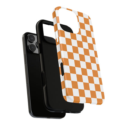Orange Checkerboard Phone Case, Stylish Tough Cases for Protection, Gift for Friends, Trendy Cell Phone Accessories, Statement Tech Gear