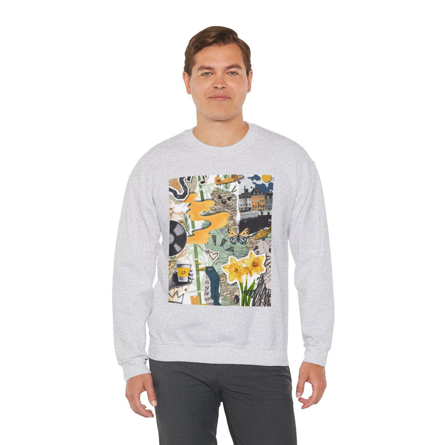 Vibrant Art Sweatshirt for Creatives, Cozy Fall Layering, Gift for Artists, Unique Graphic Pullovers, Casual Everyday Wear, Abstract, Vintage, Collage, Crewneck, Cool Hoodies
