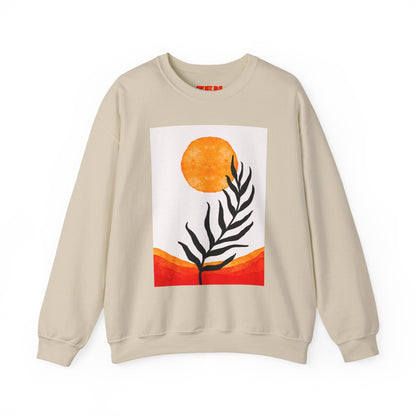 Bohemian Sun & Leaf Crewneck Sweatshirt, Cozy Unisex Sweatshirt, Nature-Inspired Apparel, Fall Fashion, Gift for Nature Lovers