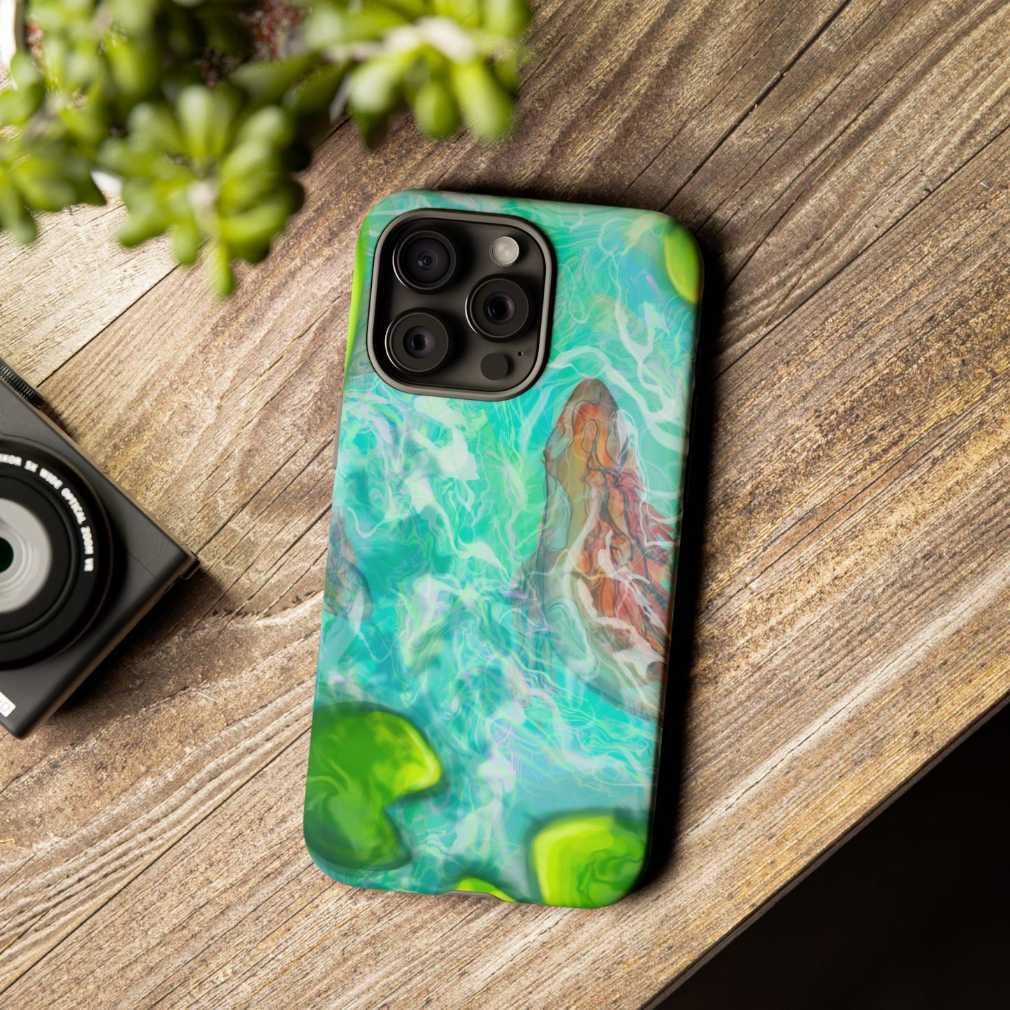 Watercolor Phone Case, Nature Lover Gift, Tough Phone Cover, Phone Accessory, Unique Design for Spring/Summer, Lily Pad, Fish Pond