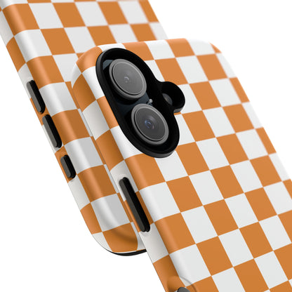 Orange Checkerboard Phone Case, Stylish Tough Cases for Protection, Gift for Friends, Trendy Cell Phone Accessories, Statement Tech Gear