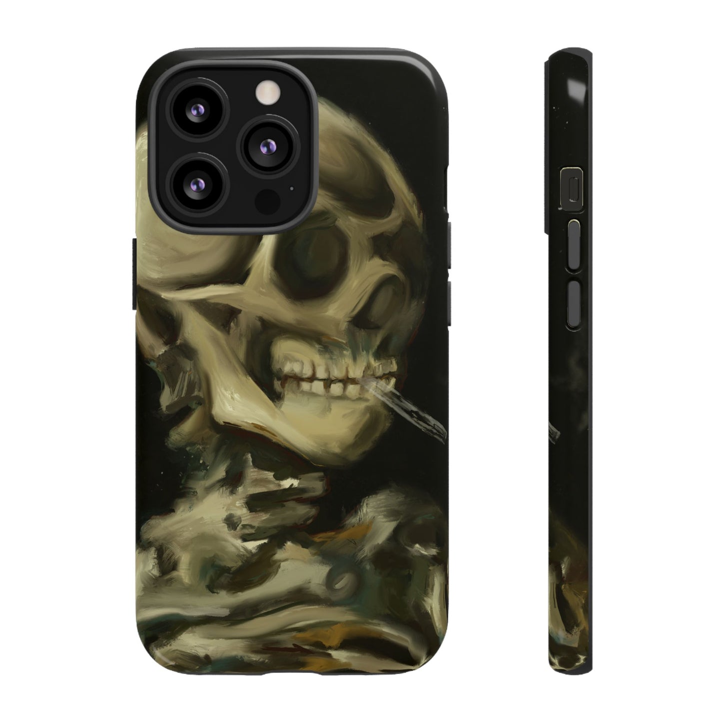 Skull Phone Case - Tough Cases, Macabre Style, Unique Accessories, Perfect for Halloween, Gothic Decor, Edgy Gift Idea | Van Gogh Reimagined, Abstract Twist on  Van Gogh's Skeleton with Burning Cigarette
