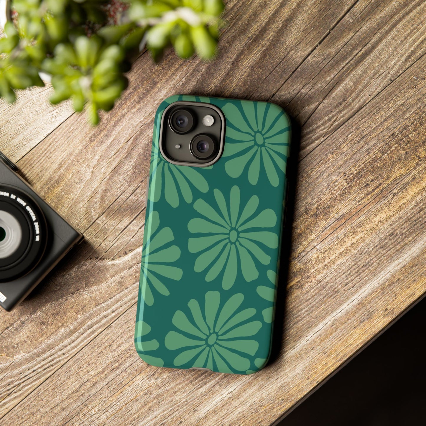 Stylish iPhone Case, Floral Phone Cover, Tough Phone Cases, Green Daisy Design, Unique Gift for Her, Spring Accessories