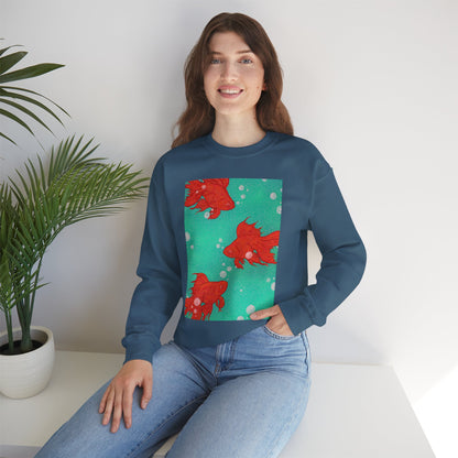 Colorful Fish Graphic Crewneck Sweatshirt, Cozy Unisex Sweater, Fun Graphic Top, Ideal Gift for Fish Lovers, Casual Everyday Wear, Comfy Goldfish Crewneck