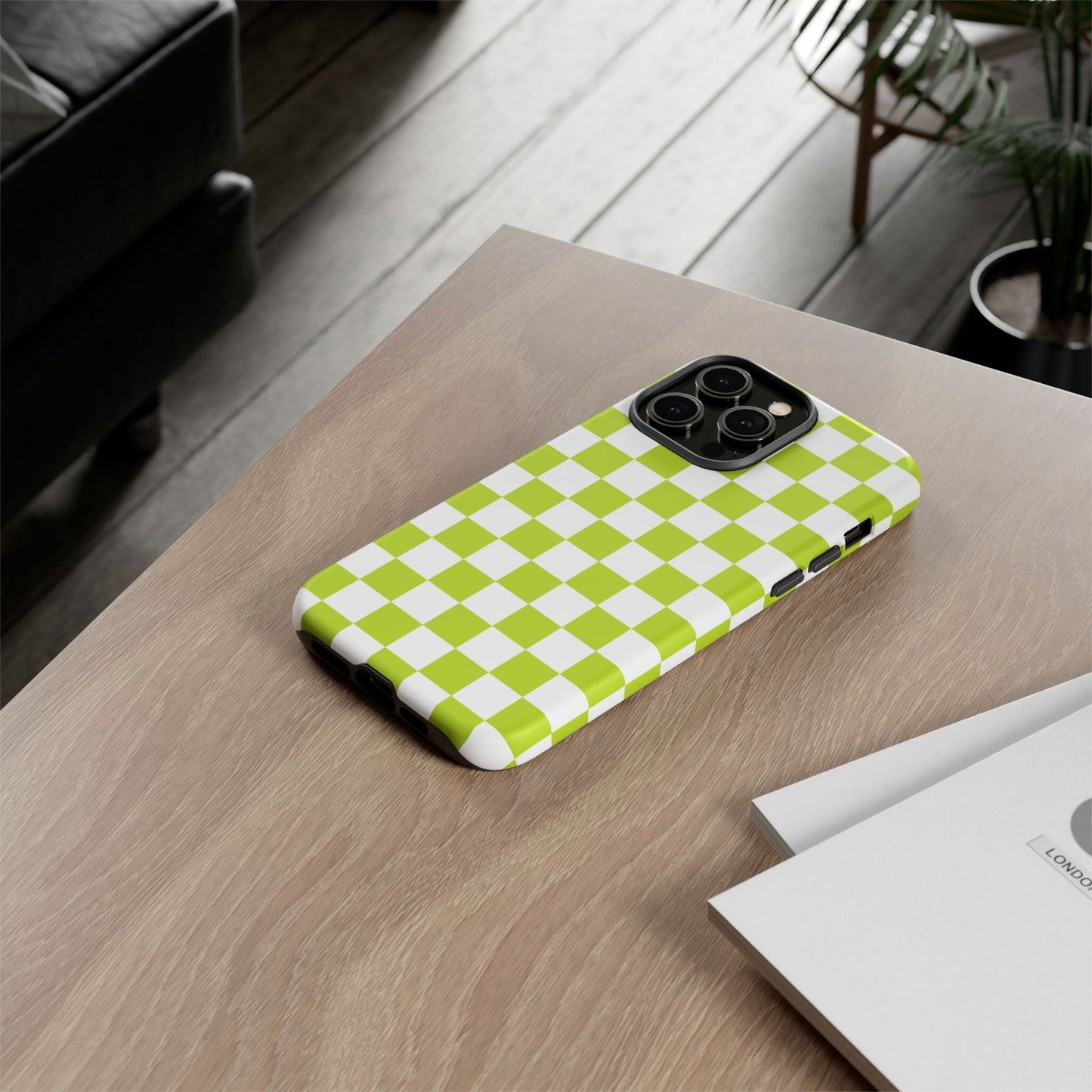 Lively Checker Pattern Phone Case | Tough Cases, Green Checkered Design, Unique Cell Phone Cover, Trendy Accessory, Gift Idea