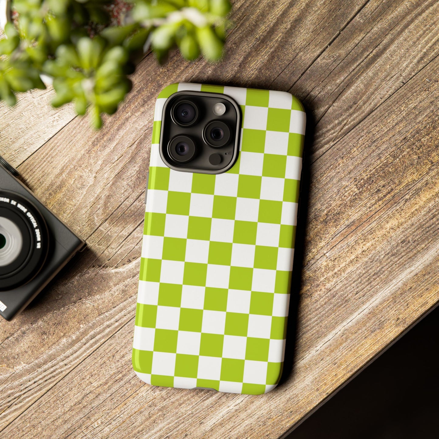 Lively Checker Pattern Phone Case | Tough Cases, Green Checkered Design, Unique Cell Phone Cover, Trendy Accessory, Gift Idea