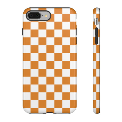 Orange Checkerboard Phone Case, Stylish Tough Cases for Protection, Gift for Friends, Trendy Cell Phone Accessories, Statement Tech Gear