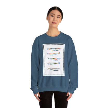 Row of Funky Fish Design Crewneck Sweatshirt - Cozy Unisex Apparel, Perfect for Fishing Lovers, Gift for Nature Enthusiasts, Casual Wear, Artsy Crewnecks, Quirky Fish, Fun Art, Comfy Sweatshirts