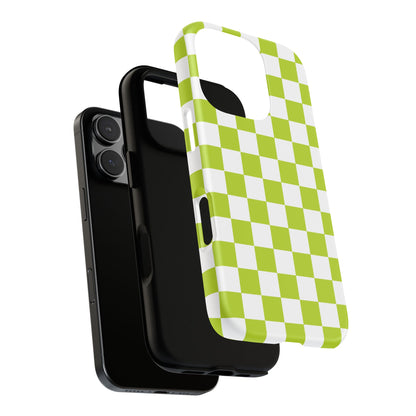 Lively Checker Pattern Phone Case | Tough Cases, Green Checkered Design, Unique Cell Phone Cover, Trendy Accessory, Gift Idea