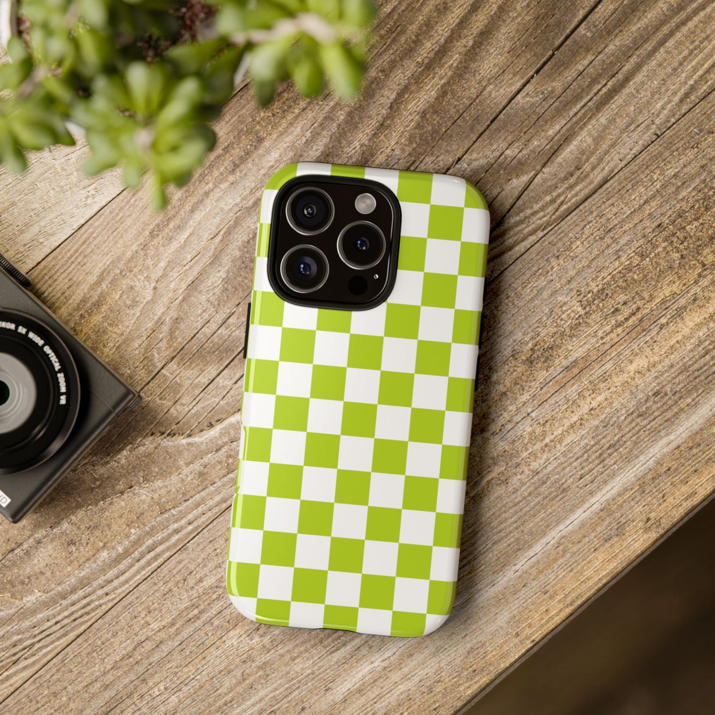 Lively Checker Pattern Phone Case | Tough Cases, Green Checkered Design, Unique Cell Phone Cover, Trendy Accessory, Gift Idea