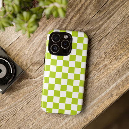 Lively Checker Pattern Phone Case | Tough Cases, Green Checkered Design, Unique Cell Phone Cover, Trendy Accessory, Gift Idea