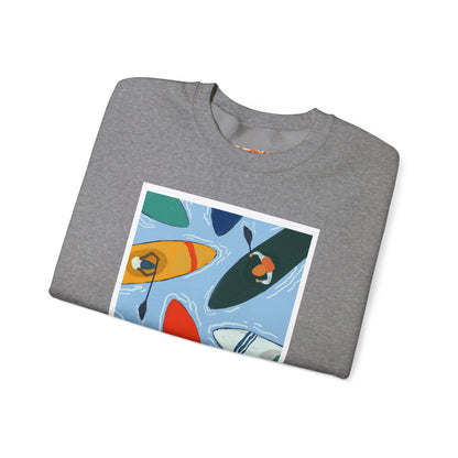 Colorful Kayak Print Crewneck Sweatshirt, Cozy Unisex Pullover, Perfect for Outdoor Lovers, Kayaking Gift, Summer Vibes, Artsy Crewneck, Comfy Pullover, Funky, Quirky Art