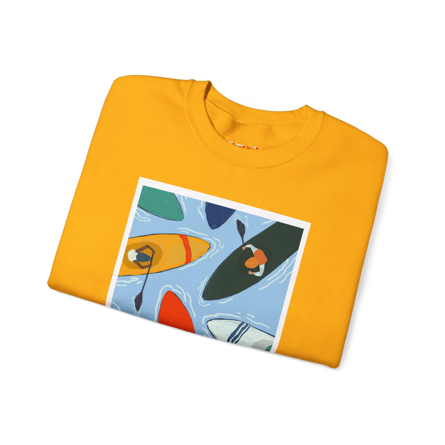 Colorful Kayak Print Crewneck Sweatshirt, Cozy Unisex Pullover, Perfect for Outdoor Lovers, Kayaking Gift, Summer Vibes, Artsy Crewneck, Comfy Pullover, Funky, Quirky Art