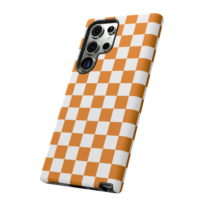 Orange Checkerboard Phone Case, Stylish Tough Cases for Protection, Gift for Friends, Trendy Cell Phone Accessories, Statement Tech Gear
