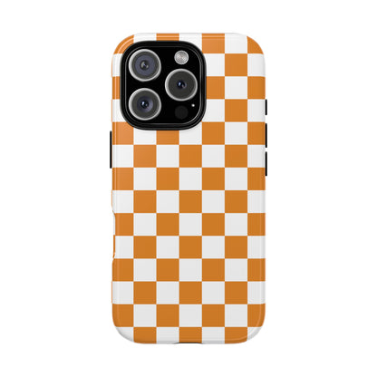 Orange Checkerboard Phone Case, Stylish Tough Cases for Protection, Gift for Friends, Trendy Cell Phone Accessories, Statement Tech Gear
