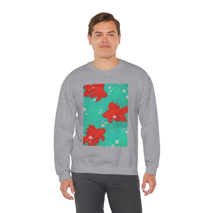 Colorful Fish Graphic Crewneck Sweatshirt, Cozy Unisex Sweater, Fun Graphic Top, Ideal Gift for Fish Lovers, Casual Everyday Wear, Comfy Goldfish Crewneck