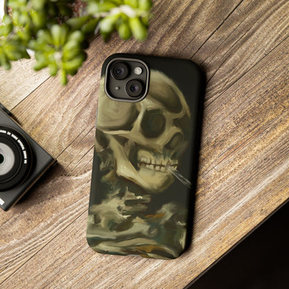 Skull Phone Case - Tough Cases, Macabre Style, Unique Accessories, Perfect for Halloween, Gothic Decor, Edgy Gift Idea | Van Gogh Reimagined, Abstract Twist on  Van Gogh's Skeleton with Burning Cigarette