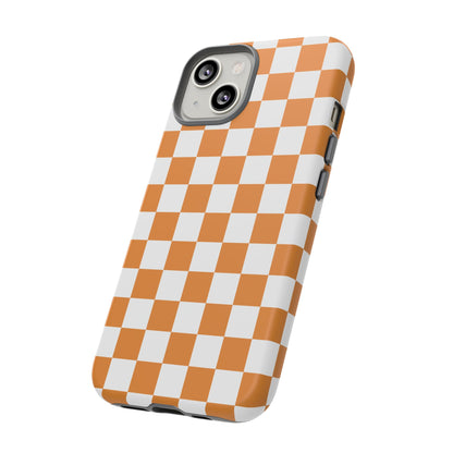 Orange Checkerboard Phone Case, Stylish Tough Cases for Protection, Gift for Friends, Trendy Cell Phone Accessories, Statement Tech Gear