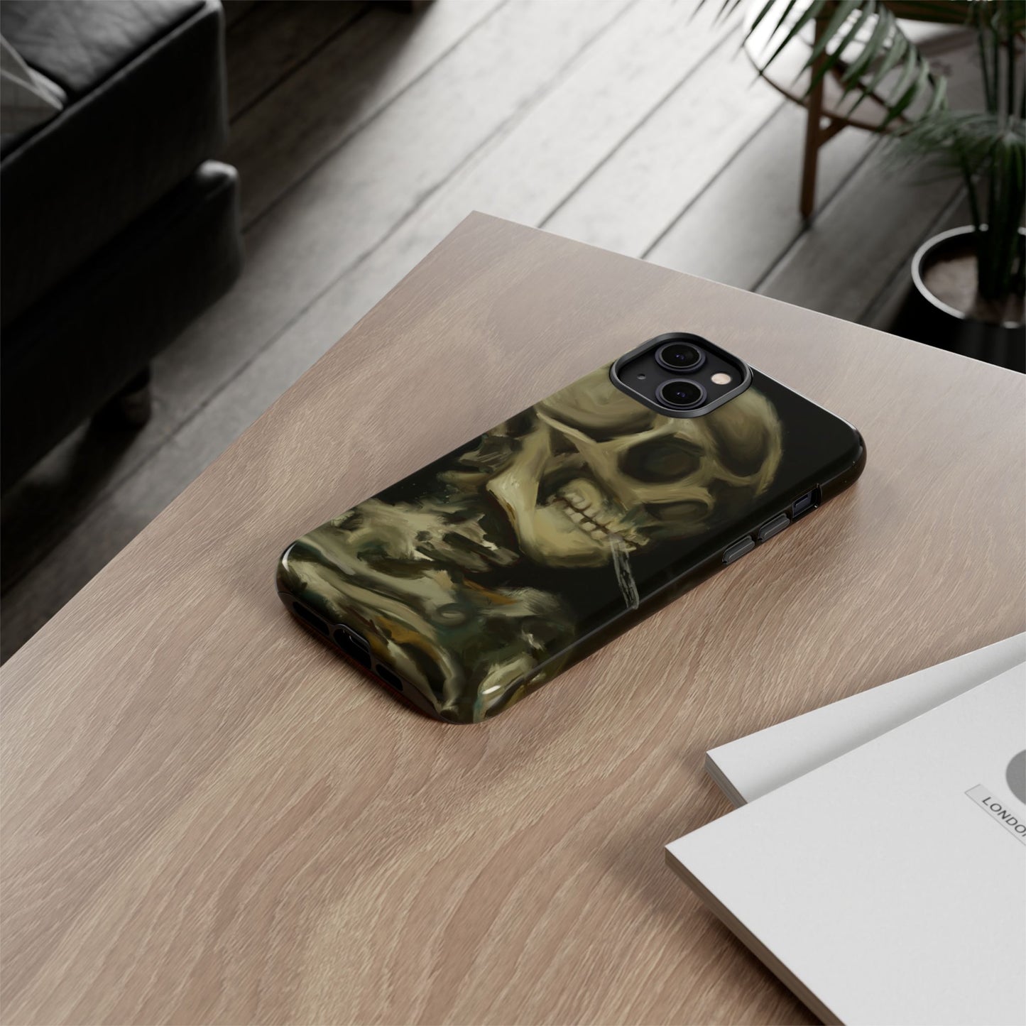Skull Phone Case - Tough Cases, Macabre Style, Unique Accessories, Perfect for Halloween, Gothic Decor, Edgy Gift Idea | Van Gogh Reimagined, Abstract Twist on  Van Gogh's Skeleton with Burning Cigarette