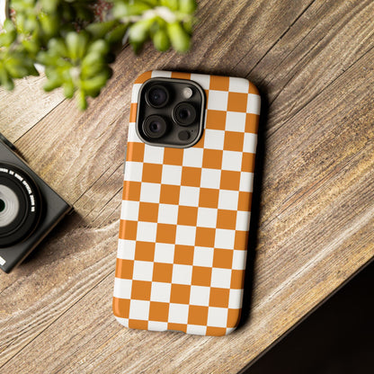 Orange Checkerboard Phone Case, Stylish Tough Cases for Protection, Gift for Friends, Trendy Cell Phone Accessories, Statement Tech Gear