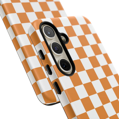 Orange Checkerboard Phone Case, Stylish Tough Cases for Protection, Gift for Friends, Trendy Cell Phone Accessories, Statement Tech Gear