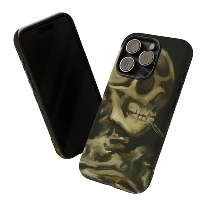 Skull Phone Case - Tough Cases, Macabre Style, Unique Accessories, Perfect for Halloween, Gothic Decor, Edgy Gift Idea | Van Gogh Reimagined, Abstract Twist on  Van Gogh's Skeleton with Burning Cigarette