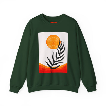 Bohemian Sun & Leaf Crewneck Sweatshirt, Cozy Unisex Sweatshirt, Nature-Inspired Apparel, Fall Fashion, Gift for Nature Lovers