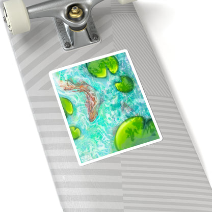 Tranquil Koi Pond Kiss-Cut Stickers | Water Lily Aesthetic Decor, Vibrant Laptop Art, Nature Lovers Gifts, Home Office Style
