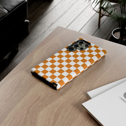 Orange Checkerboard Phone Case, Stylish Tough Cases for Protection, Gift for Friends, Trendy Cell Phone Accessories, Statement Tech Gear