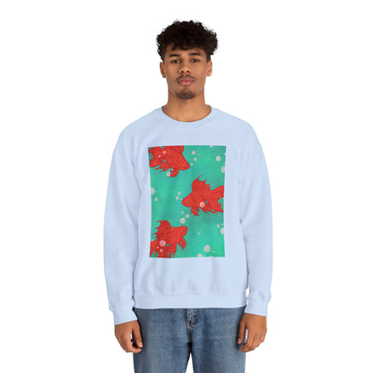 Colorful Fish Graphic Crewneck Sweatshirt, Cozy Unisex Sweater, Fun Graphic Top, Ideal Gift for Fish Lovers, Casual Everyday Wear, Comfy Goldfish Crewneck