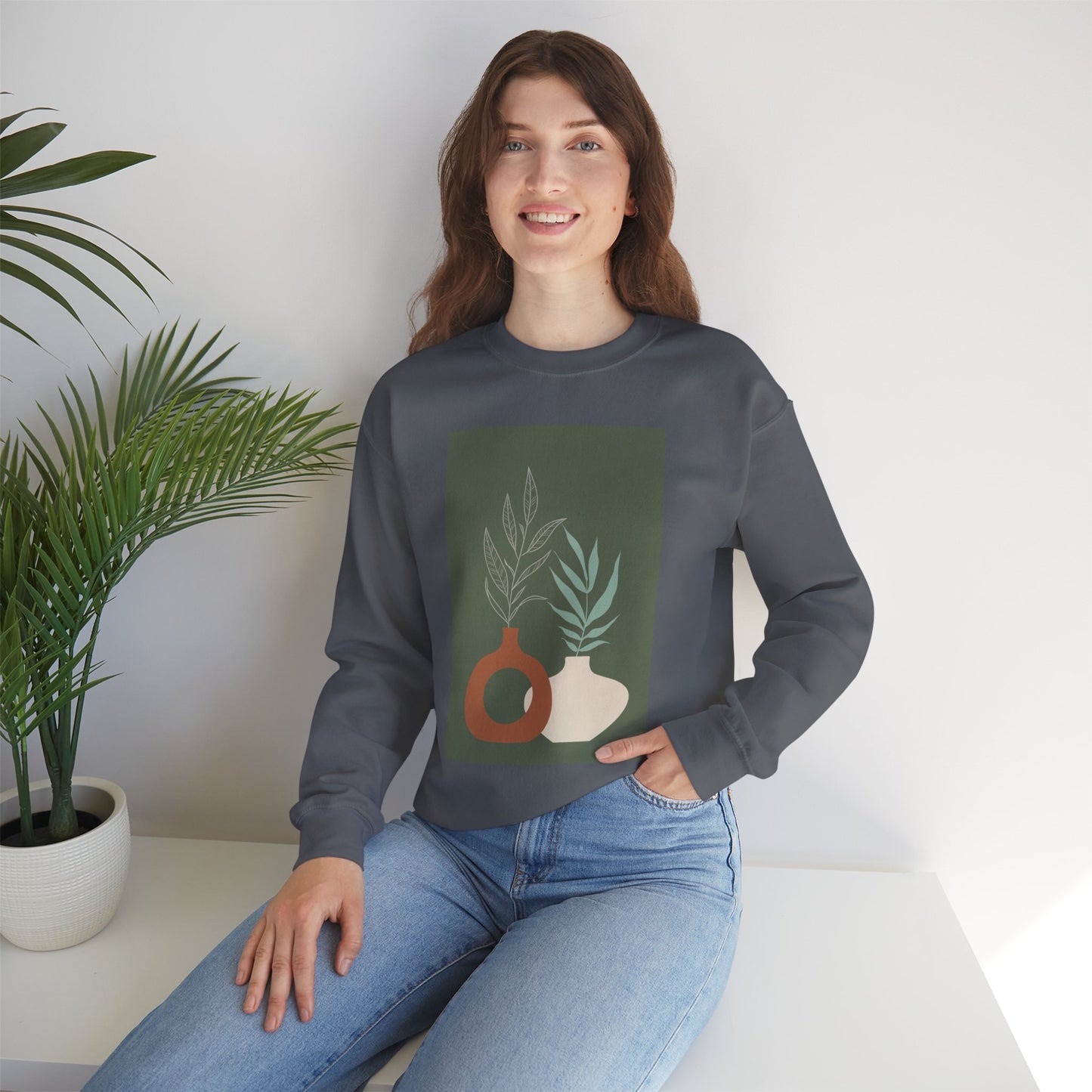 Botanical Minimalist Crewneck Sweatshirt, Cozy Unisex Pullover, Nature-Inspired Gift, Fall Fashion, Comfortable Layering Piece